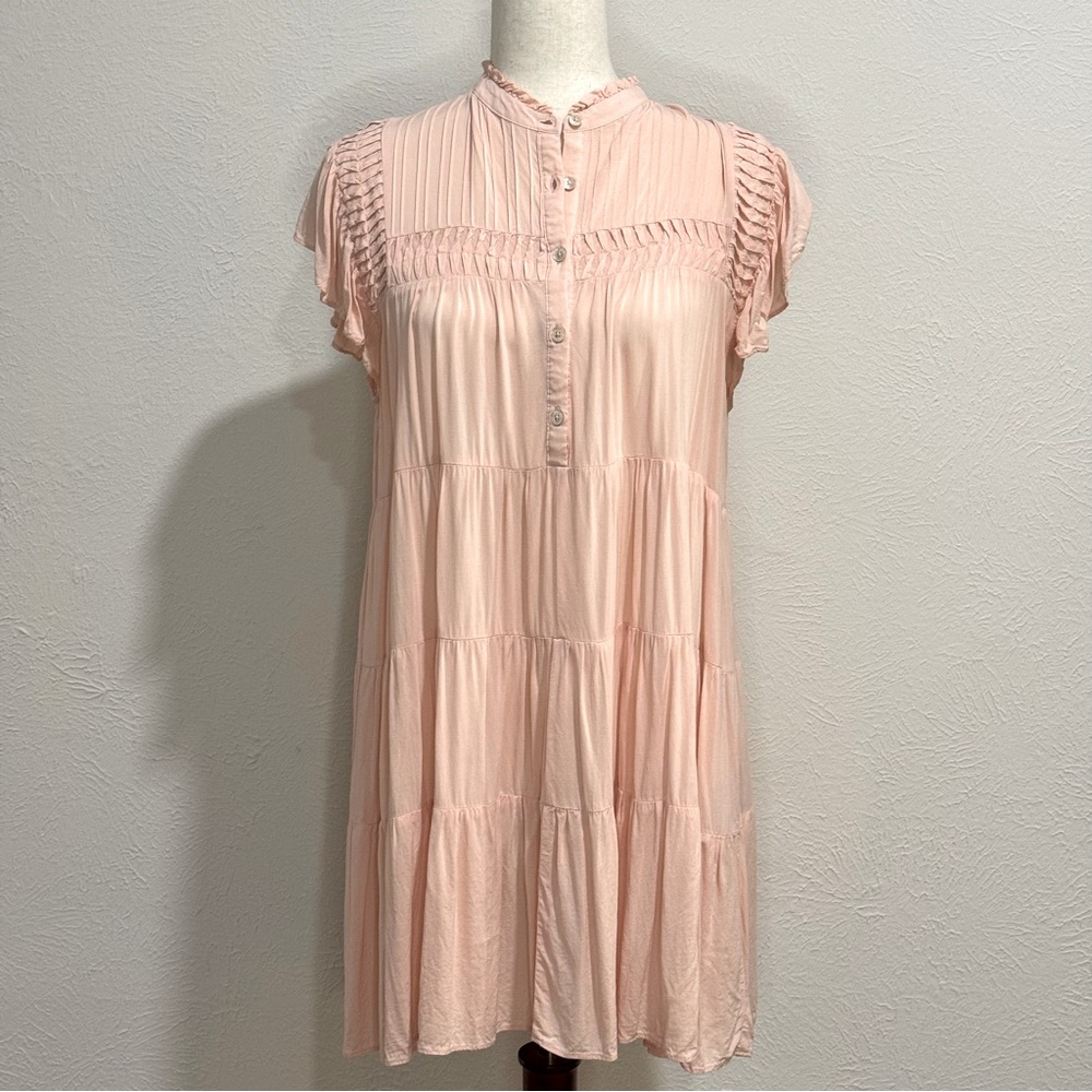 Remixmess Pink Pleated Button-Down Dress Size M